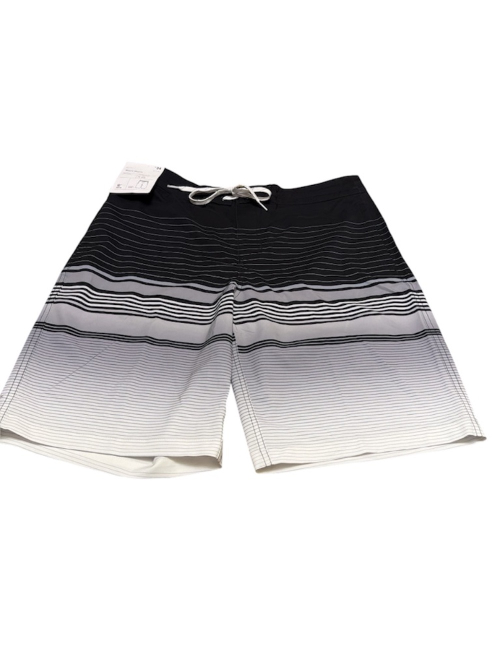 Goodfellow Board Shorts Black Gray Stripe Swim Trunks Mens 34 NWT